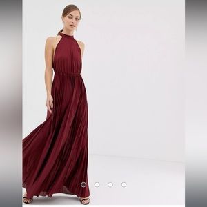 ASOS burgundy open back halter dress